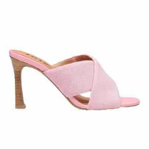 Joie Luce Stacked Heel Crisscross Strap Sandals in Women’s Pink Terry Size 7.5